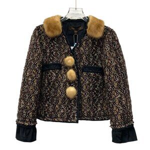 Louis Vuitton Deep Brown Single-Breasted Wool Woven Tweed Jacket